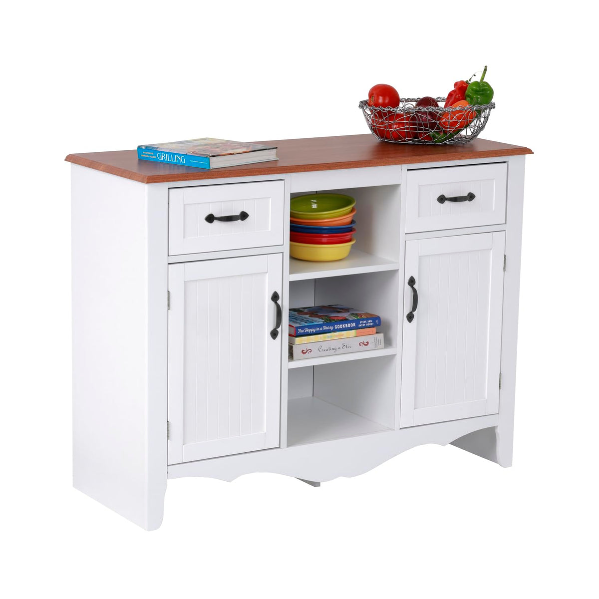 American Furniture Classics Os Home And Office Furniture Model 25305 Countryside Drawers And Two Doors Buffet, White