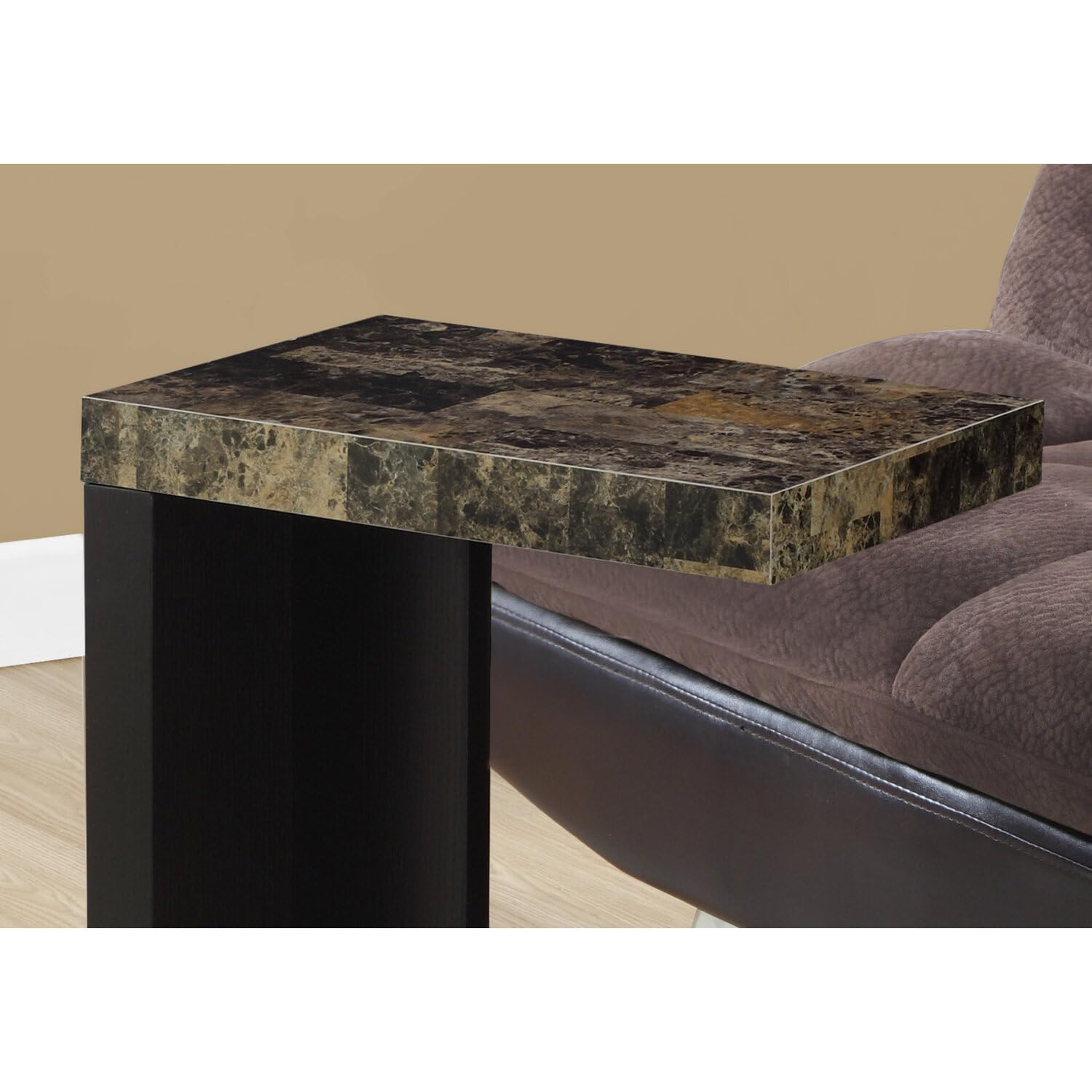 Monarch Specialties I Accent Table with Marble Look Top, Cappuccino