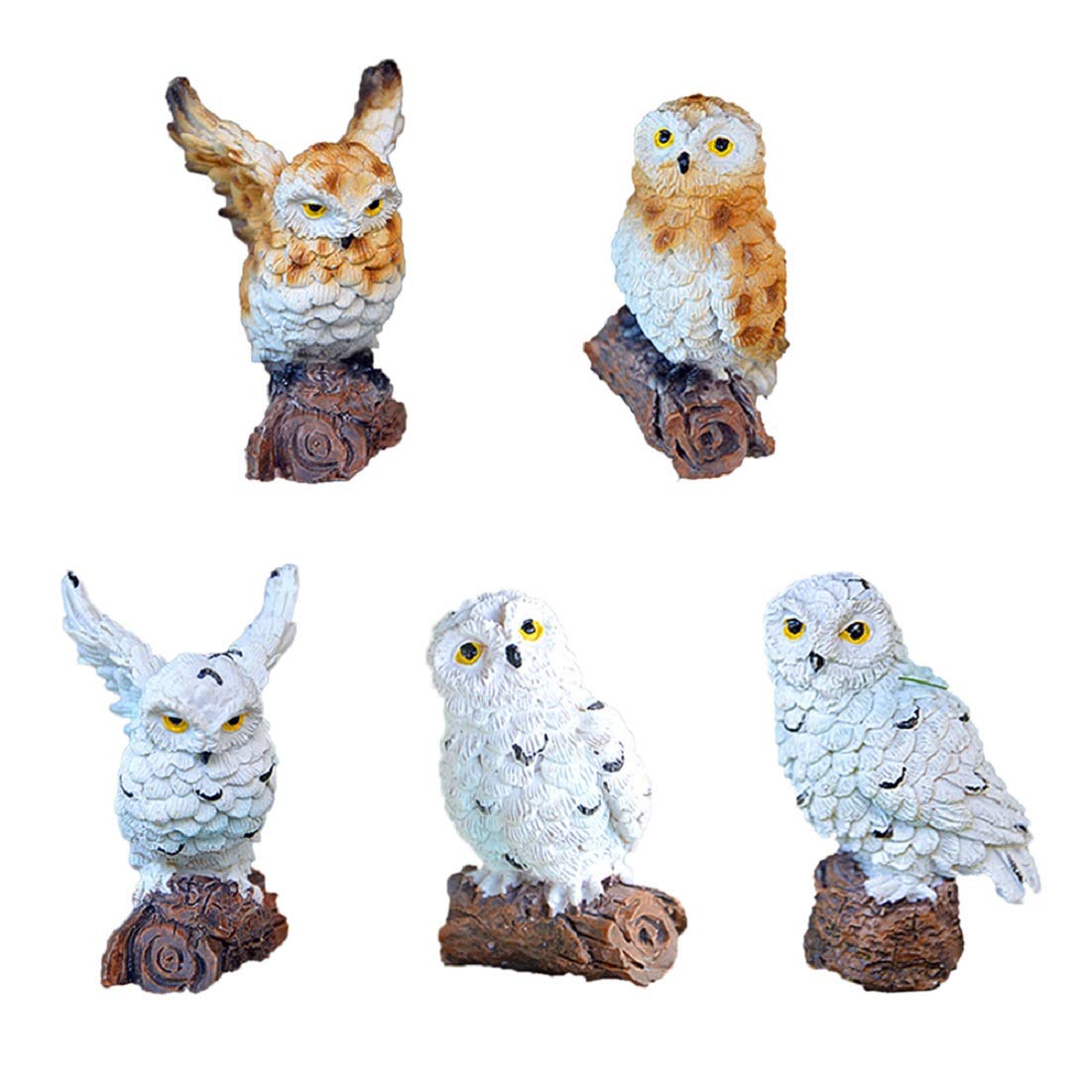 Aniuhl 5 Pieces Owls Fairy Garden Miniature Ornaments Mini Animals Resin Figurines For Moss Landscape Bonsai Crafts Home Decor