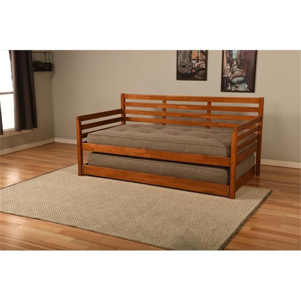 Kodiak Furniture Twin to King Size Daybed with Pop Up Trundle in Wood, in Mahogany, No Box Spring Needed, Easy Assembly
