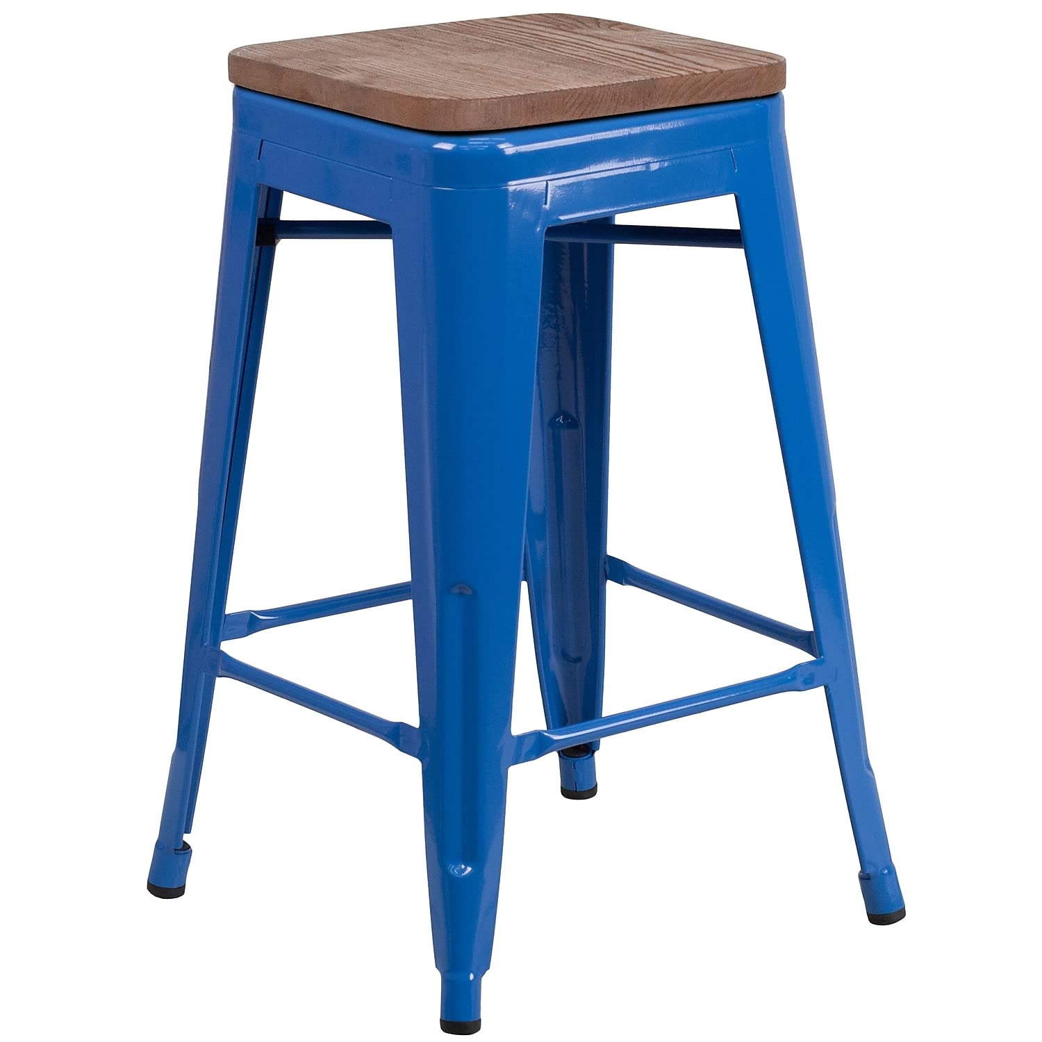 Flash Furniture Lily 24' High Backless Blue Metal Counter Height Stool With Square Wood Seat (Pack Of 1)