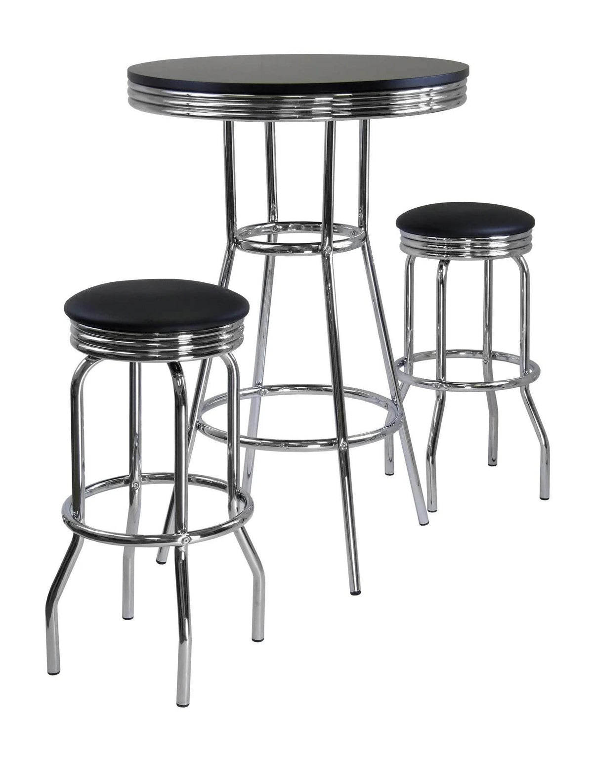 Winsome Summit 3 Piece Pub Table Set With 2 Swivel Stool In Black Finish