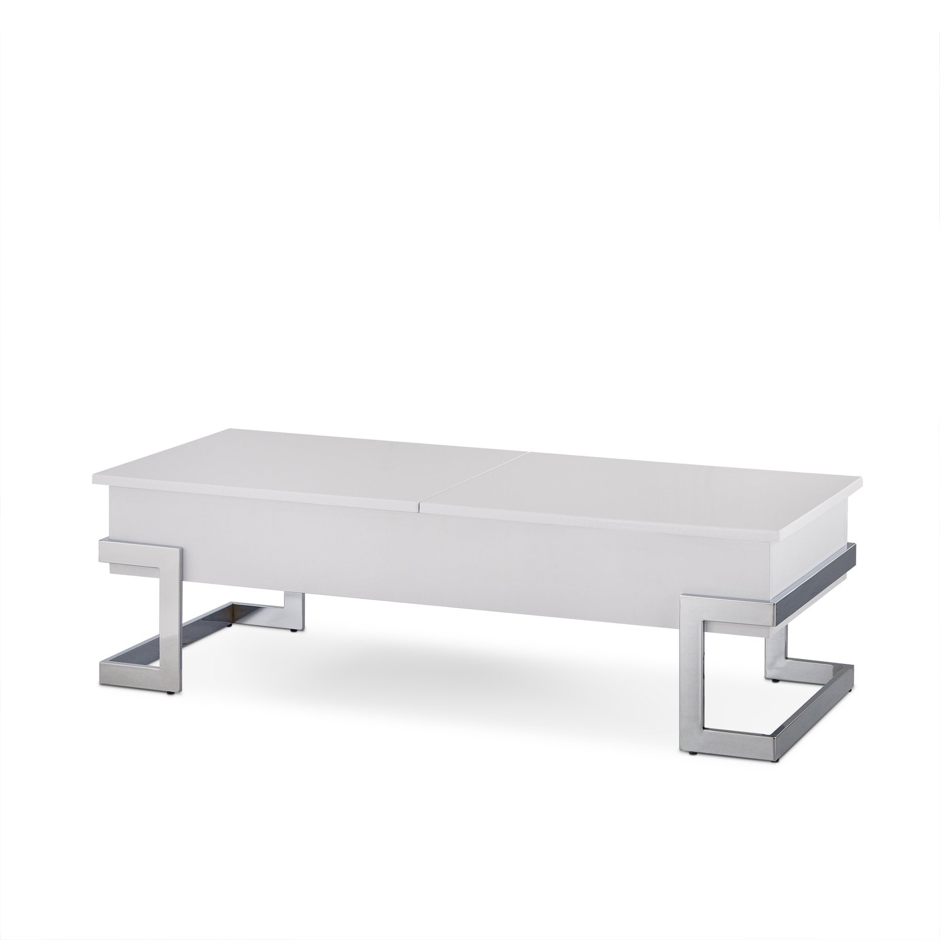Acme Calnan Rectangular Wooden Lift Top Coffee Table In White And Chrome