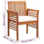 vidaXL Modern Dining Chair 2 Pcs, Outdoor Patio Dining Chair with Cushion, Wooden Chair for Garden Poolside Lawn Backyard, Solid Wood Acacia