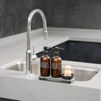 Momeemo Amber Glass Soap Dispenser Set Comes With Stainless Steel Pumps, Instant Dry Tray, And Dish Scrub Brush, Suitable For So