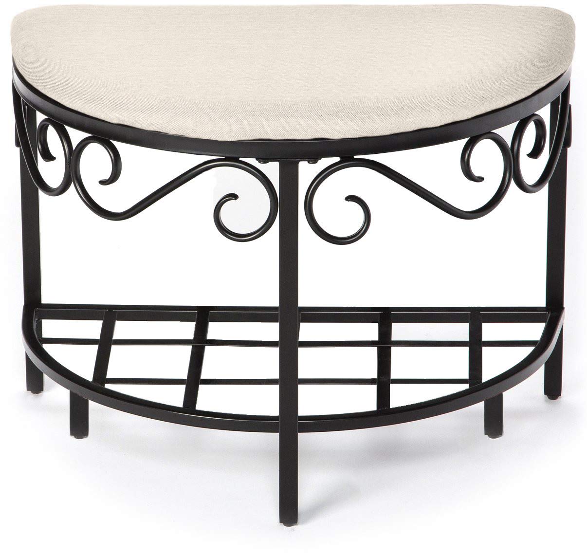 Mango Steam Half Moon Shoe Bench - Vanity Seat/Dressing Stool/Makeup Chair - White