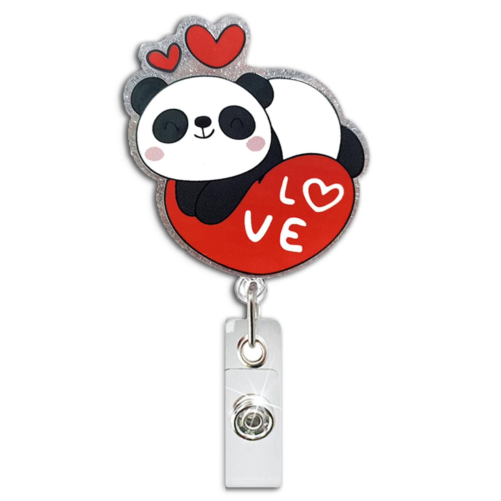 Valentines Day Love Panda Retractable Badge Holder Valentines Cute Retractable Badge Reel Cute Panda Name Tag Acrylic Alligator