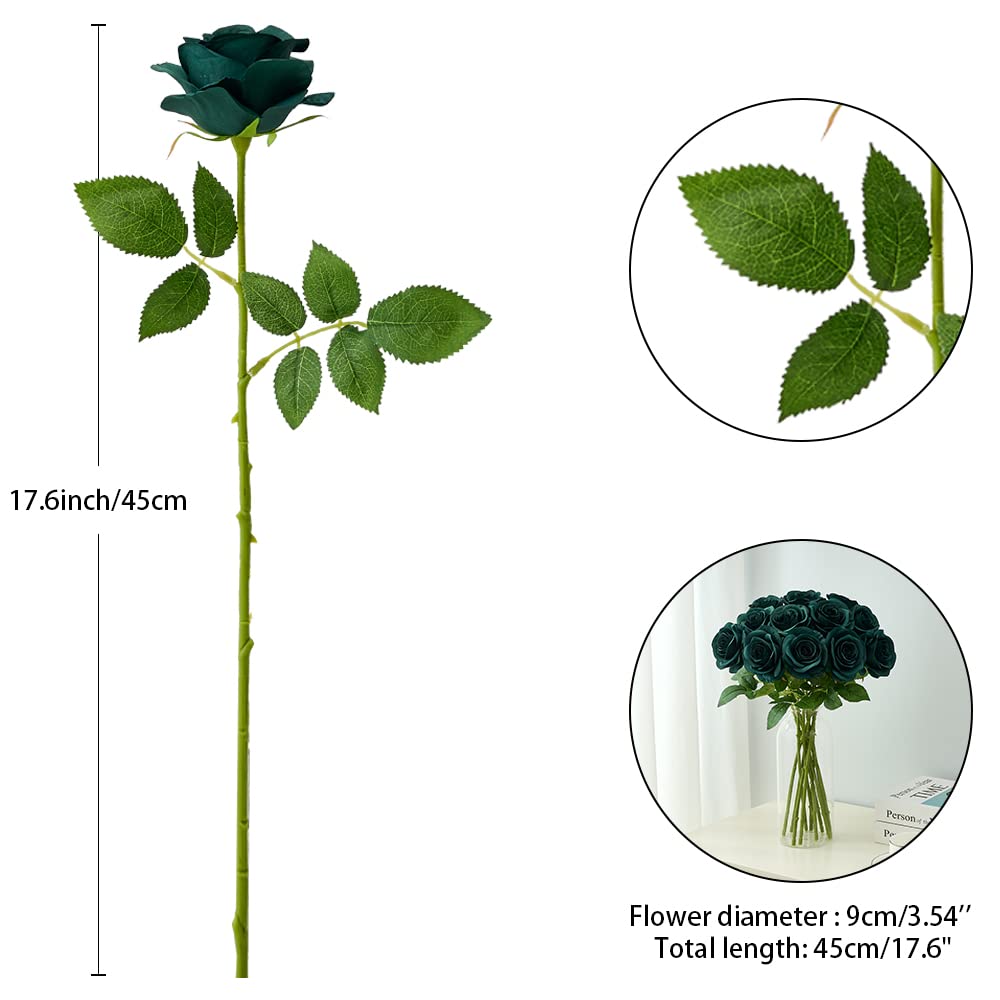 Helera 12Pc Peacock Green Roses Artificial Flowers Fake Roses Silk Flowers Roses With Long Stems For Wedding Home Party Centerpi