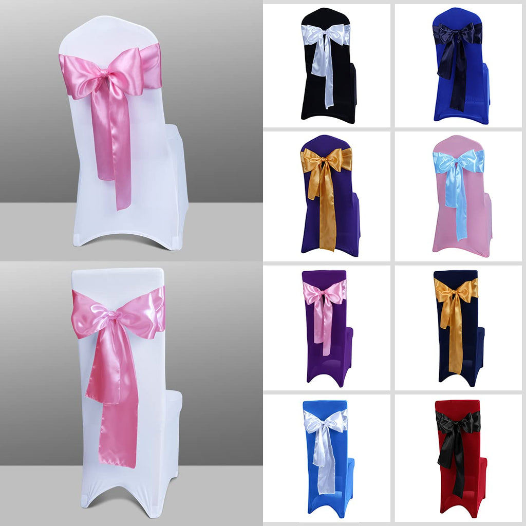 Satin Chair Sashes Ties - Babenest Upgraded 50 Pcs Chair Ribbons Bows For Wedding Banquet Party Christmas Events Decoration (Pink)