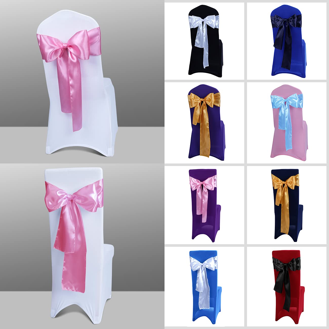 Satin Chair Sashes Ties - Babenest Upgraded 50 Pcs Chair Ribbons Bows For Wedding Banquet Party Christmas Events Decoration (Pink)