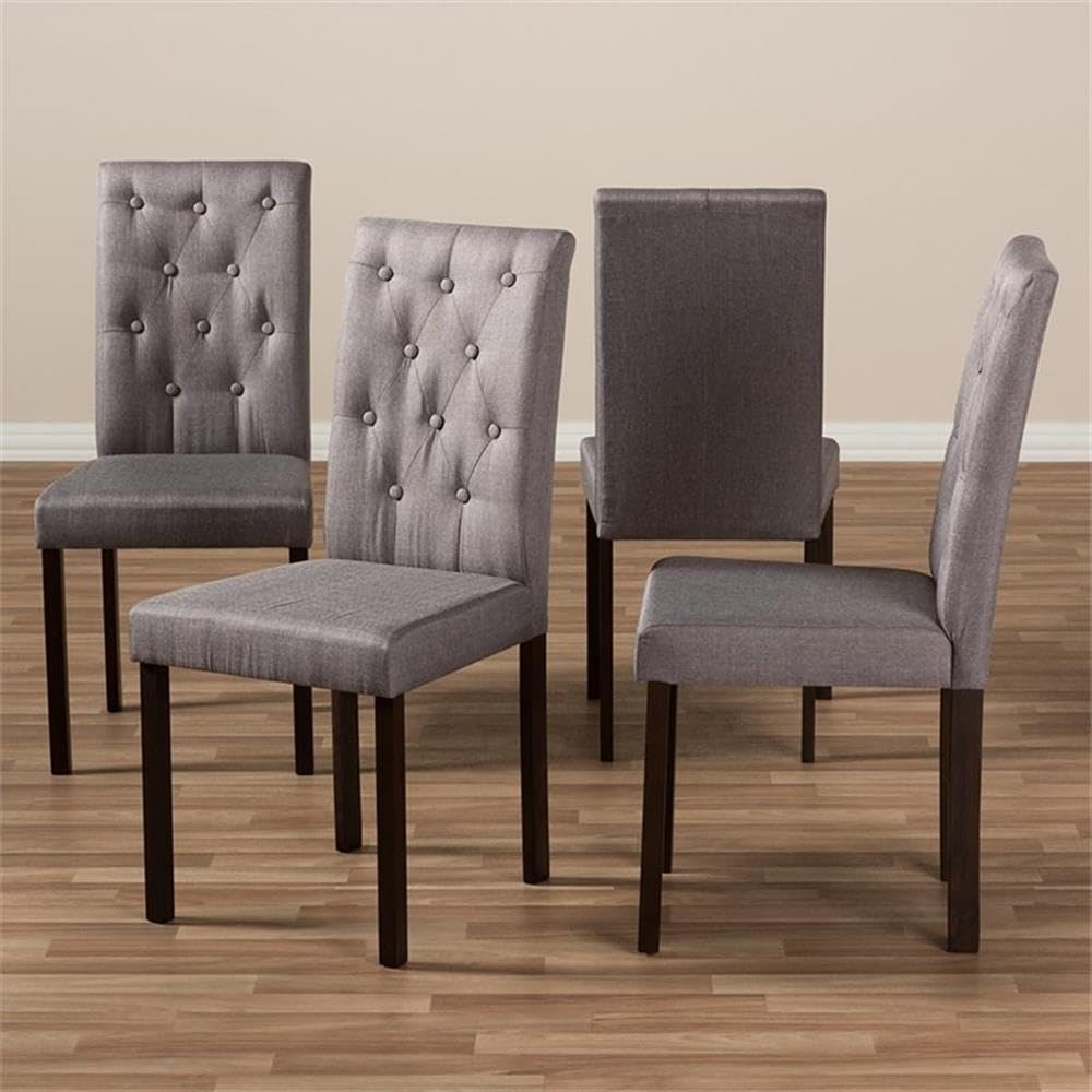 Baxton Studio Gardner Modern and Contemporary Dark Brown Finished Grey Fabric Upholstered Dining Chair (Set of 4) Grey