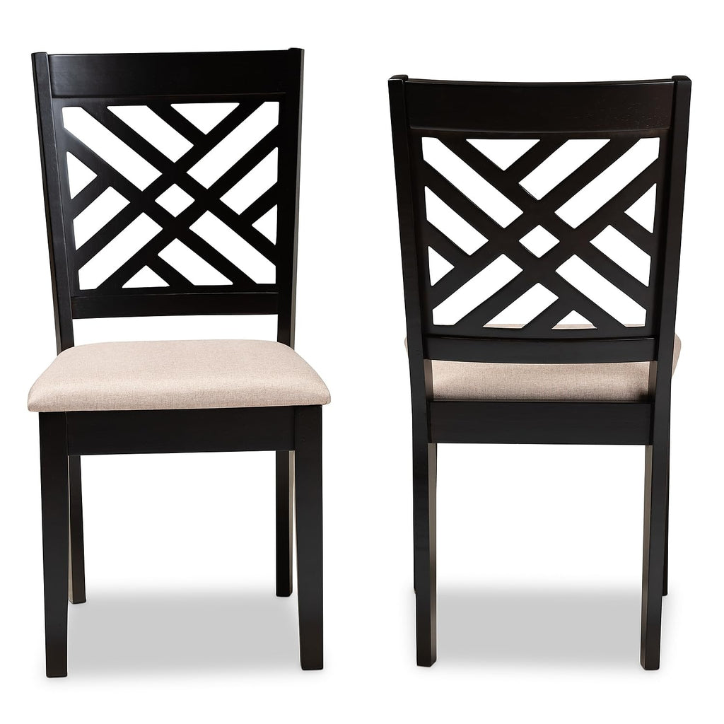 Baxton Studio Caron Modern and Contemporary Sand Fabric Upholstered Espresso Brown Finished Wood 2-Piece Dining Chair Set