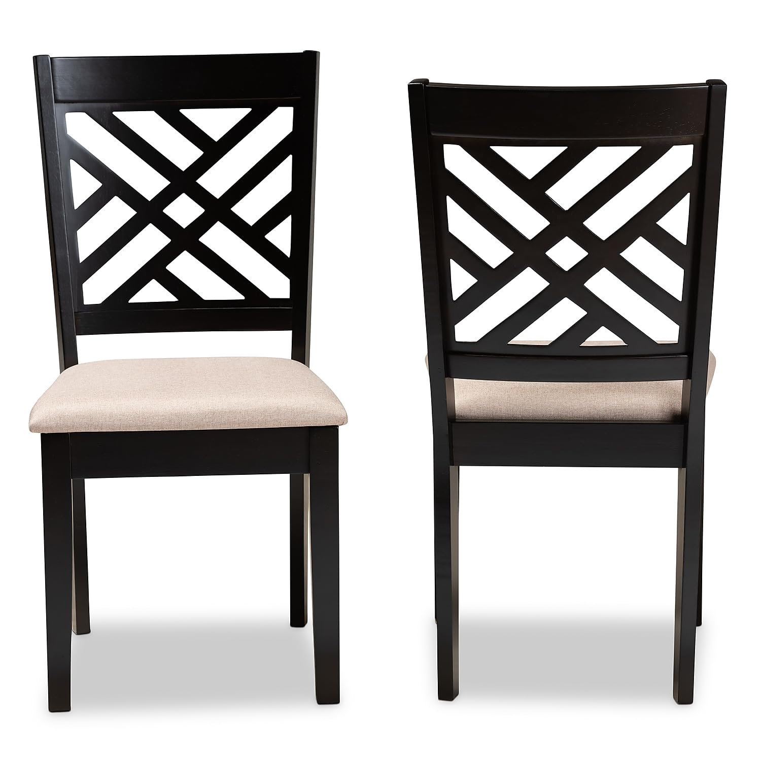 Baxton Studio Caron Modern and Contemporary Sand Fabric Upholstered Espresso Brown Finished Wood 2-Piece Dining Chair Set