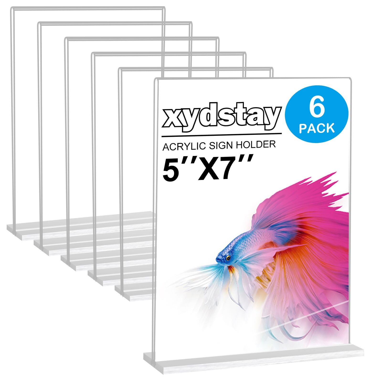 Xydstay 6Pack Acrylic Sign Holder 5 X 7, Vertical T Shape Clear Plastic Sign Holder, Double-Sided Menu Holder, Unbreakable Table