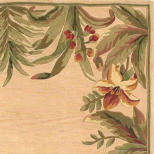 HomeRoots 8' x 11' Wool Ivory Tropical Greenery Area Rug