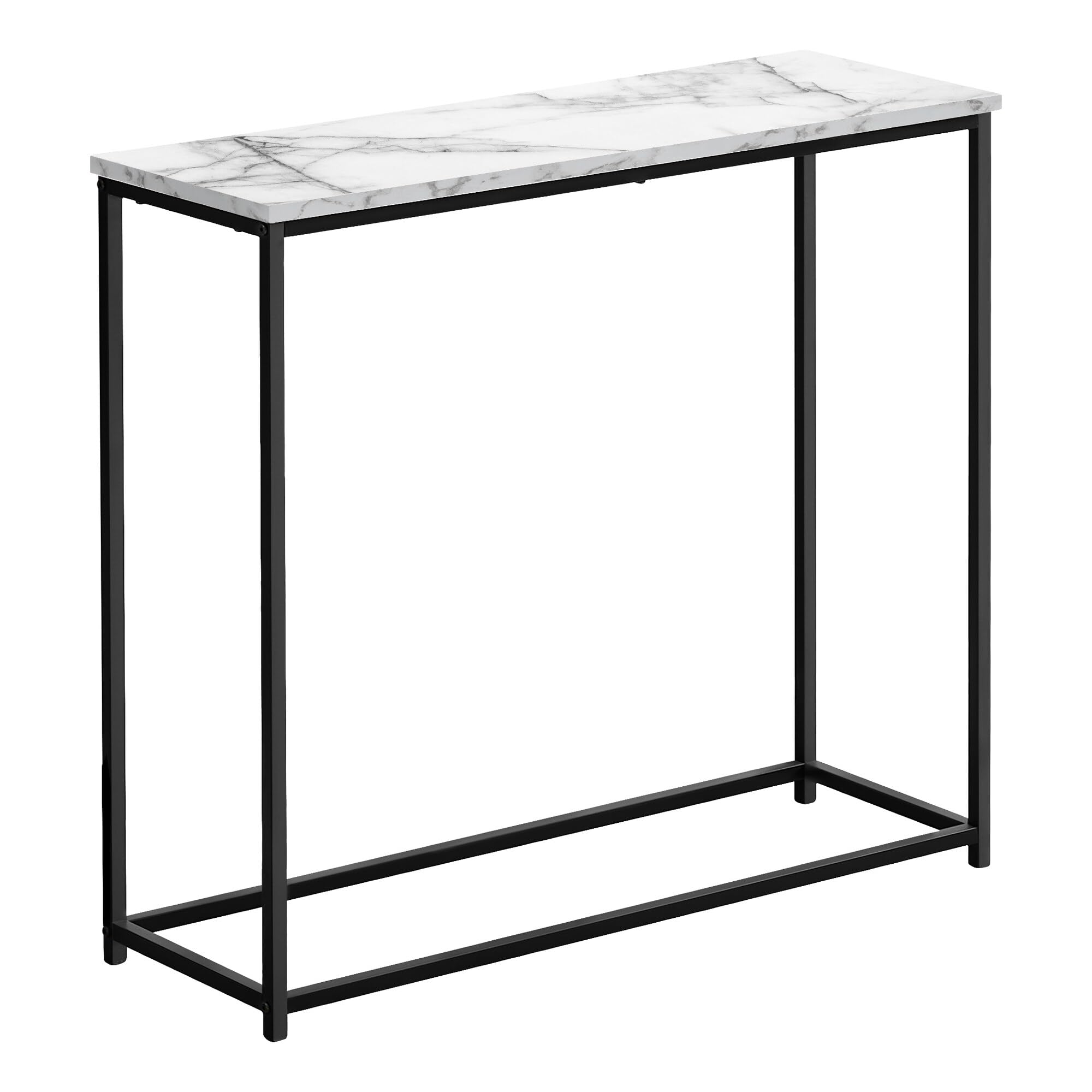Monarch Specialties 2255 Accent Table, Console, Entryway, Narrow, Sofa, Living Room, Bedroom, Metal, Laminate, White Marble Look, Black, Contemporary, Modern Table-32, 31.5&Quot; L X 11.5&Quot; W X 29&Quot; H