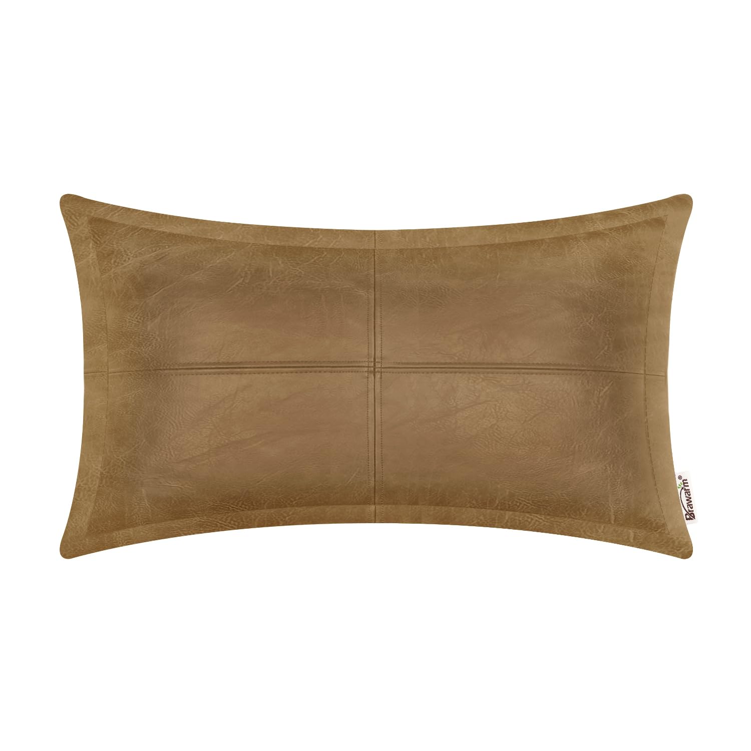 Brawarm Taupe Leather Throw Pillow 12 X 20 Inches, Faux Leather Pillow Cover With Piping, Hand Stitched Leather Decorative Lumba