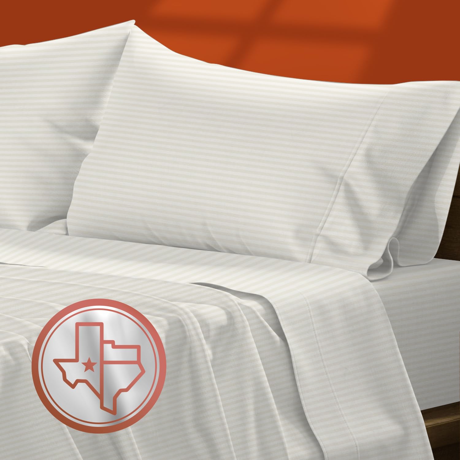 Texas Linen Co. Luxury Egyptian Cotton Full Stripe Sheet Set, 600 Thread Count Extra Long Staple 4 Pc Set, Full Ivory Damask She