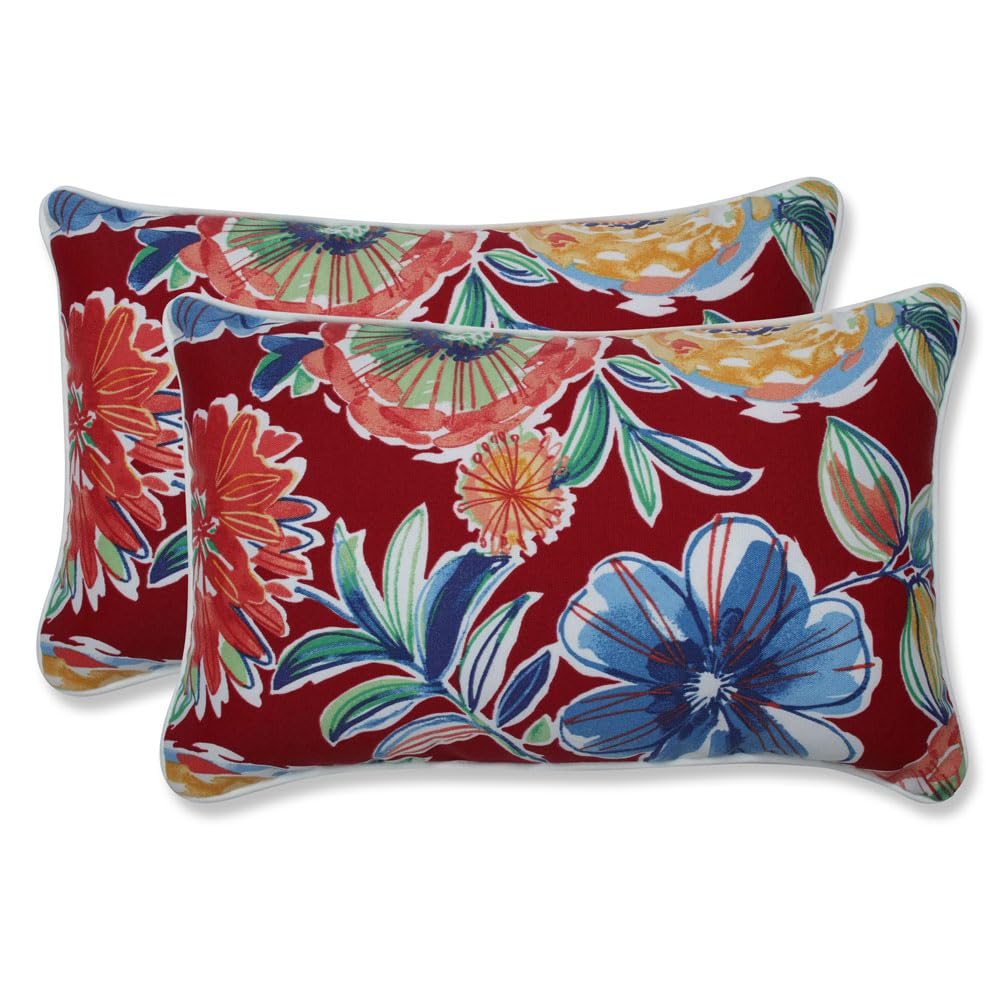 Pillow Perfect Bright Floral Indoor/Outdoor Accent Throw Pillow, Plush Fill, Weather, And Fade Resistant, Lumbar - 11.5' X 18.5