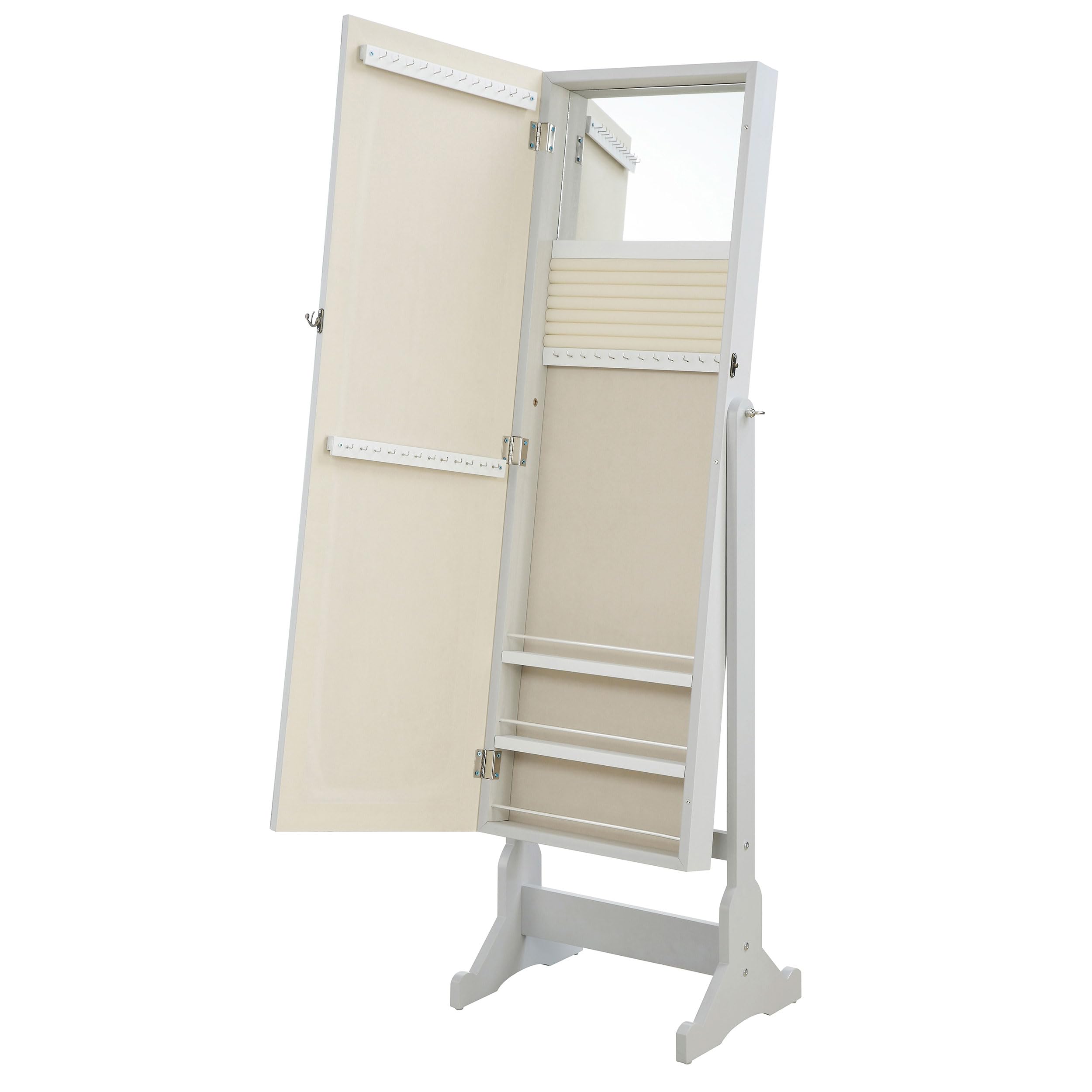 Coaster Home Furnishings Yvonne Contemporary Rectangular Cheval Mirror with Jewelry Storage Adjustable Bedroom Mirror Jewelry Armoire Dove Grey 901866