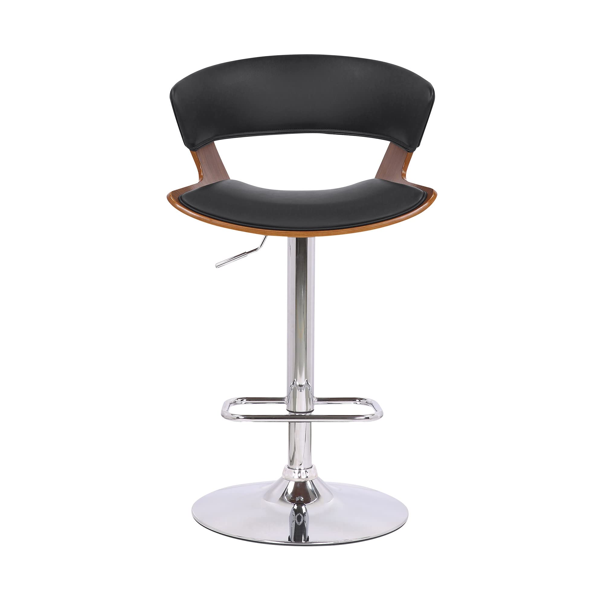 HomeRoots Wood, Metal, Foam Faux Leather Black Faux Leather Adjustable Swivel Wooden Bar Stool