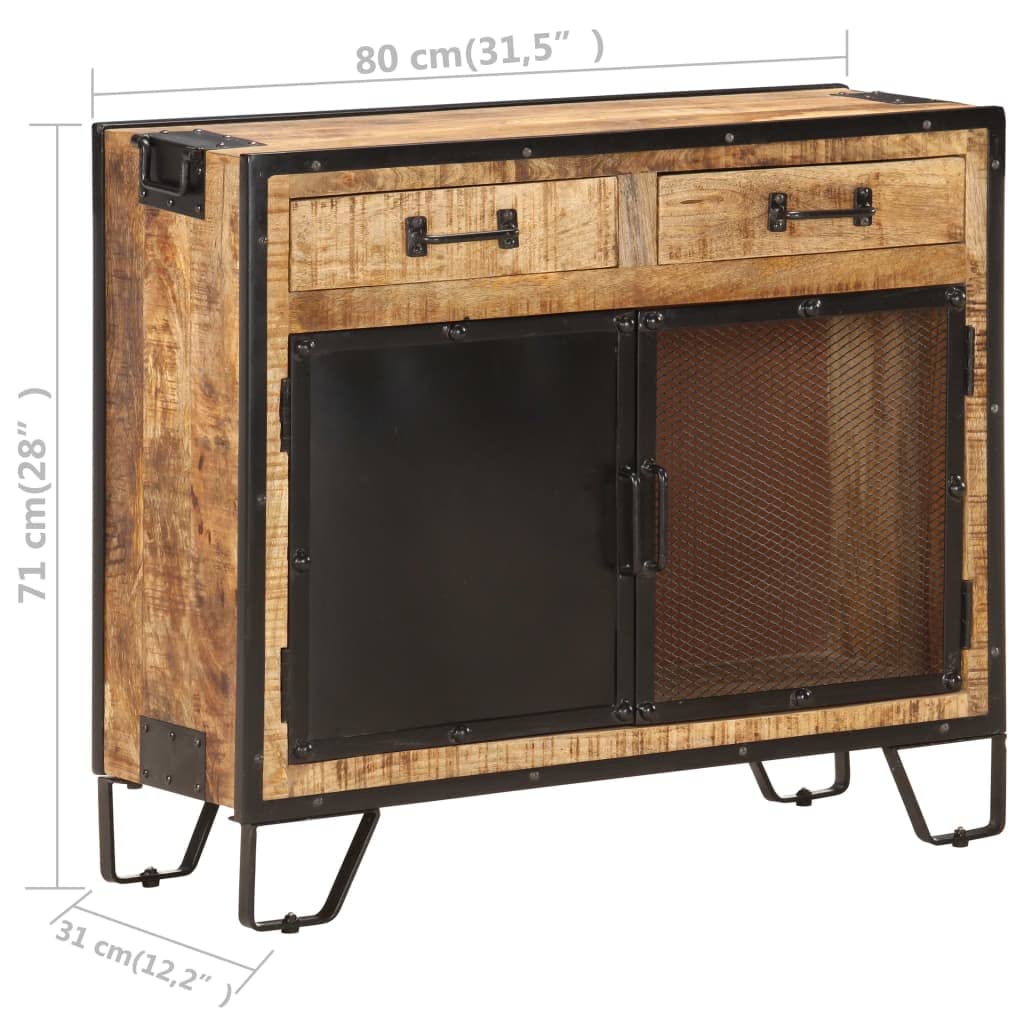 vidaXL Industrial Style Sideboard – Handmade Solid Rough Mango Wood and Steel Storage Cabinet – Unique Distinctive Woodgrains – Ample Space with Drawers and Steel Doors