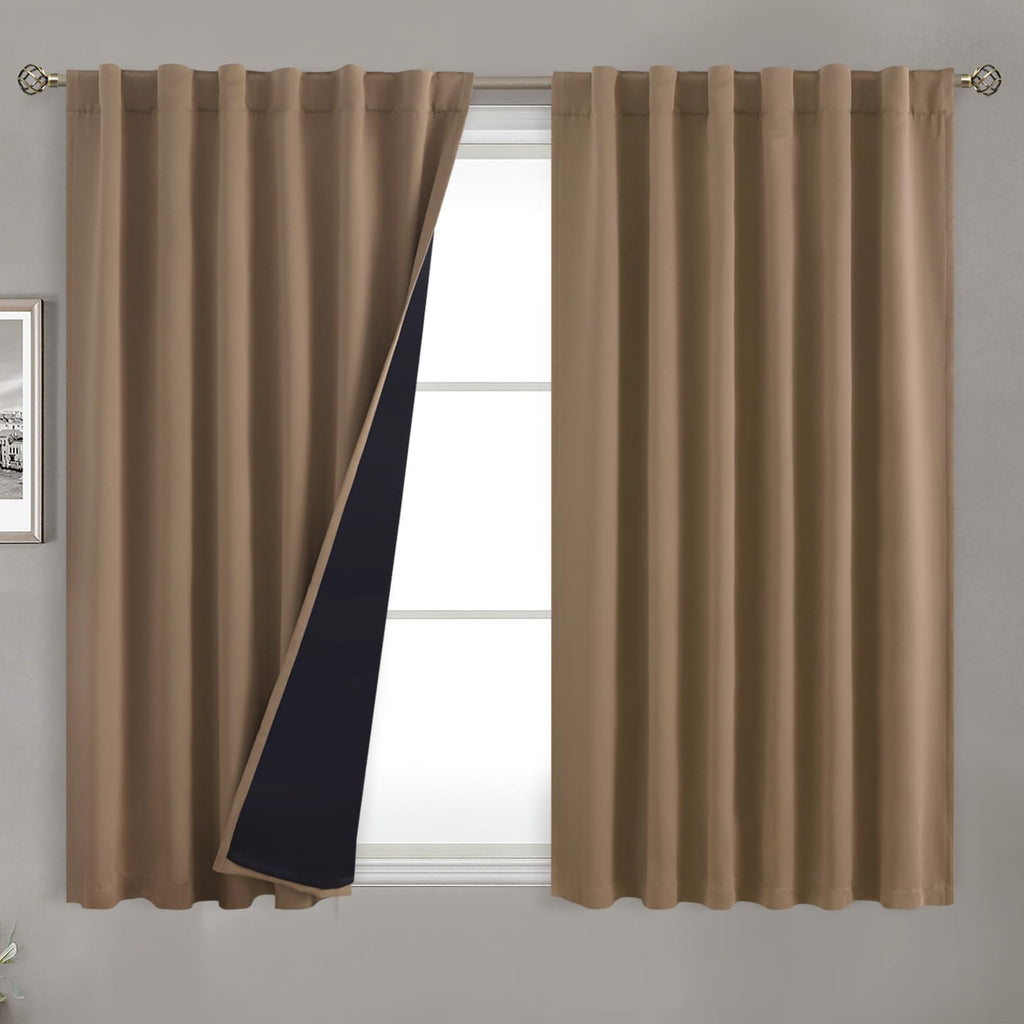 Bgment 100% Room Darkening Thermal Insulated Blackout Curtains 54 Inches Long With Liner, Rod Pocket And Back Tab Double Layer Noise Reduce Curtains For Bedroom (52 X 54 Inch, 2 Panels, Taupe)