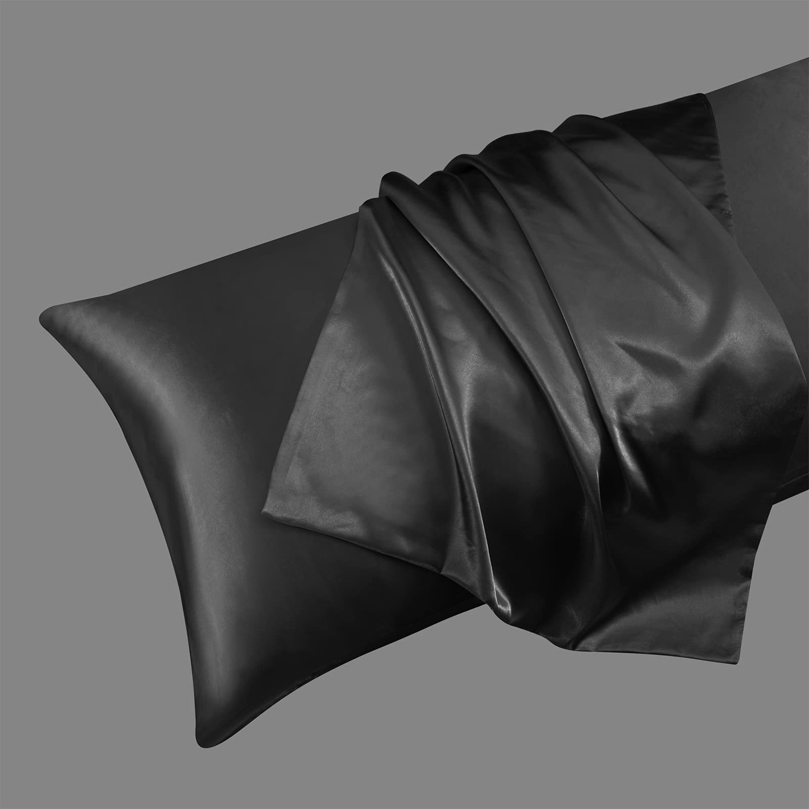 Ersmak Satin Body Pillow Cover, 20X54 Inches Black Ultra Soft Satin Body Pillow Case For Hair And Skin, Silky Slip Cooling Long