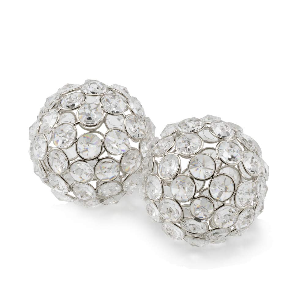 HomeRoots 3' Silver Iron and Crystal Spheres Set of 2