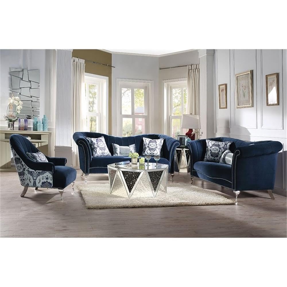 Acme Jaborosa Velvet Upholstered Accent Chair in Blue