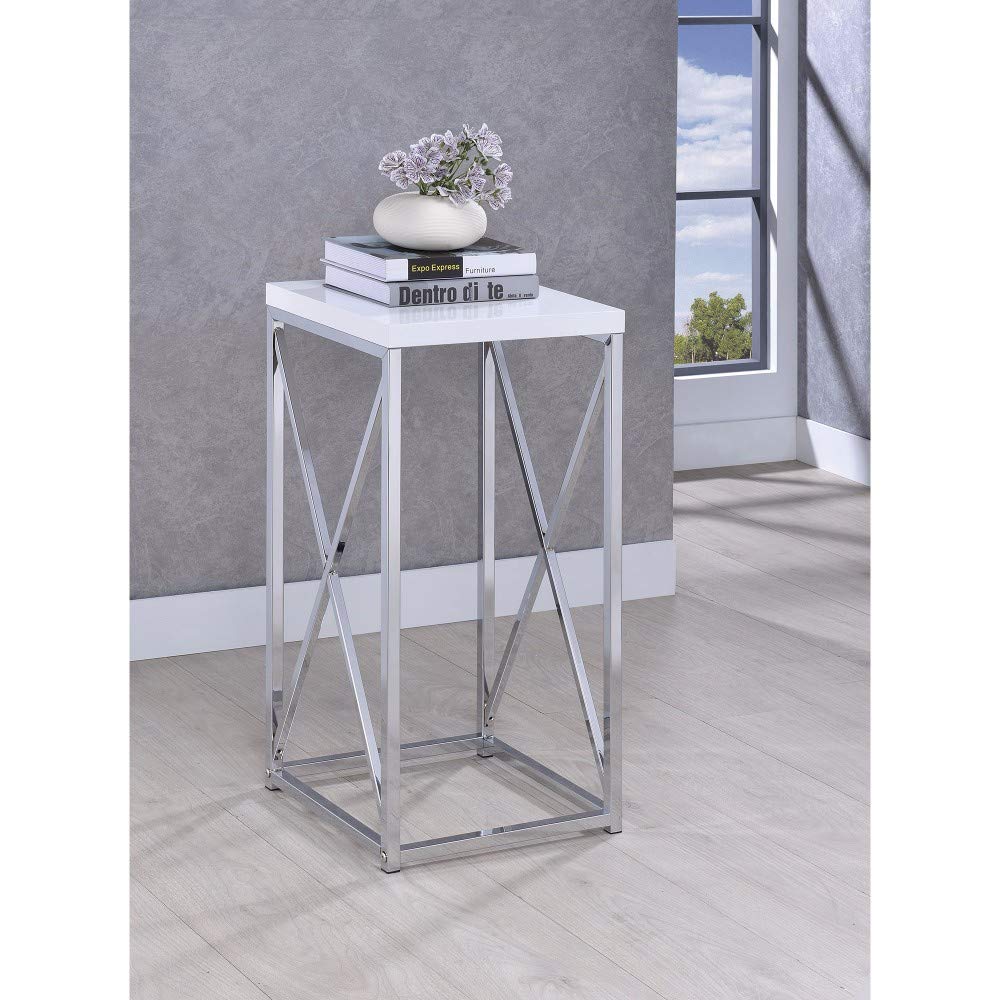 Benzara End Table, White And Silver