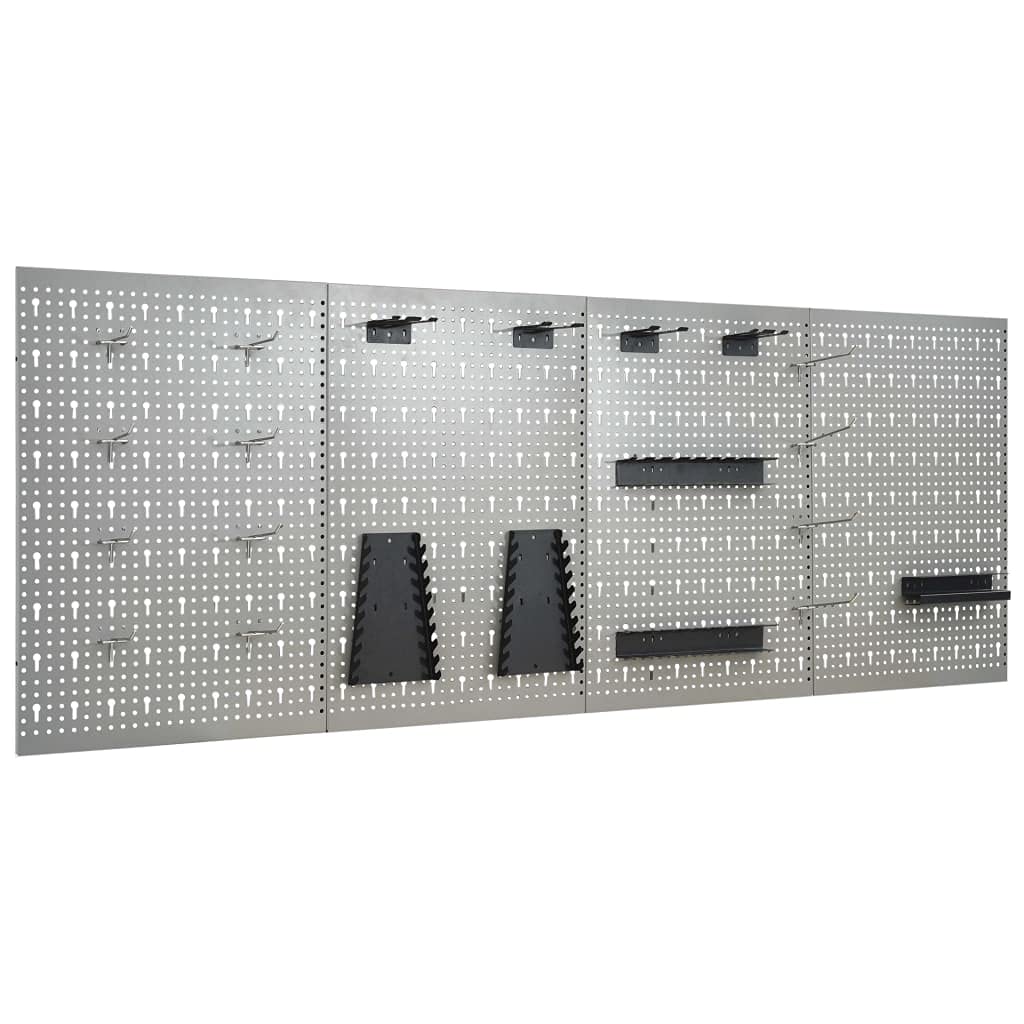 vidaXL Metal Pegboard Wall Panels for Tools - 4 Pcs Set, Steel Tool Holder for Workbench, Garage Storage, 15.7x22.8 - Gray