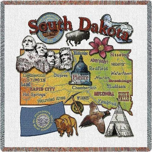 Pure Country Weavers State Of South Dakota Lap Square Blanket - Gift Tapestry Blanket Throw Woven From Cotton - Made In The Usa