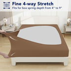Purefit Stretchy Box Spring Cover Queen - Elastic Fitted Box Spring Wrap Around 4 Sides, Wrinkle & Fading Resistant Fits Queen Size Beds, Brown