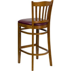 Flash Furniture HERCULES Series Vertical Slat Back Cherry Wood Restaurant Barstool - Burgundy Vinyl Seat