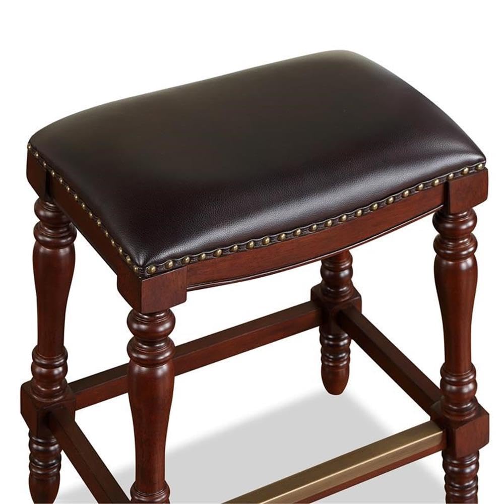 Chester Brown Faux Leather Saddle Seat Farmhouse Style Counter Stool