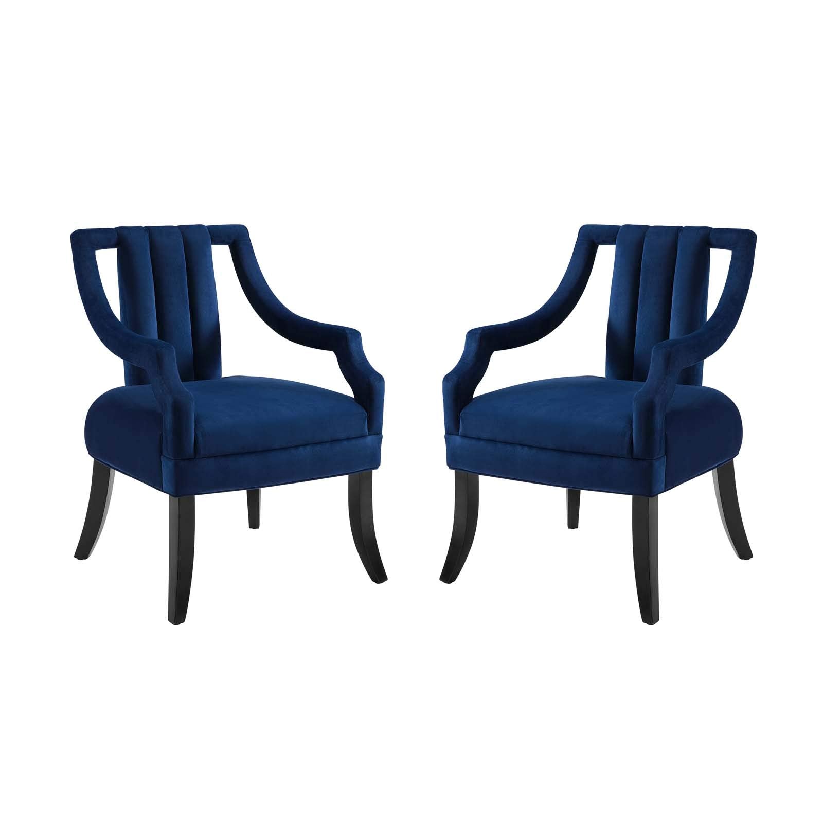 Modway Harken Performance Velvet Set Of 2, Two Accent Chairs, Navy