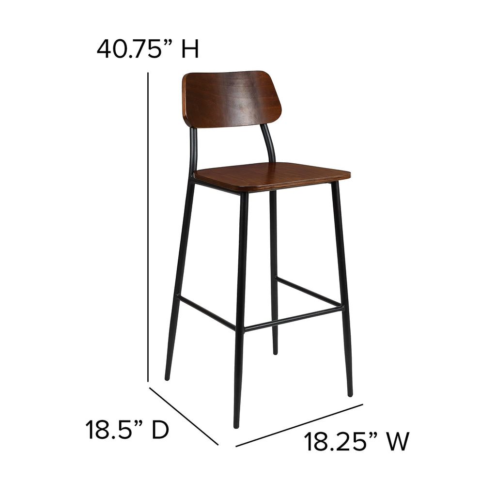 Flash Furniture Lincoln Industrial Barstool With Gunmetal Steel Frame And Rustic Wood Seat
