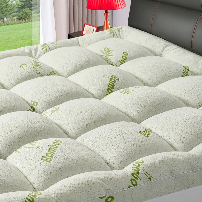 Extra Thick Twin Mattress Topper For Back Pain, 1200 Gsm Quilted Fitted Viscose Made From Bamboo Mattress Pad Pillow Top Mattres