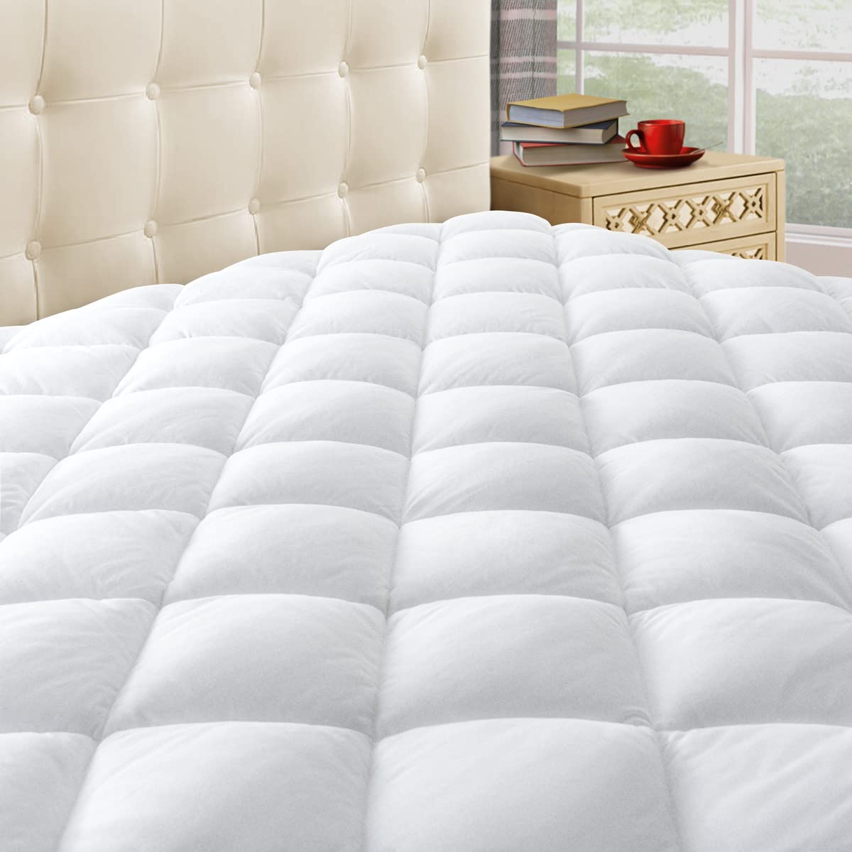 Taupiri Queen Quilted Mattress Pad Cover With Deep Pocket (8'-21'), Cooling Soft Pillowtop Bed Mattress Cover, White