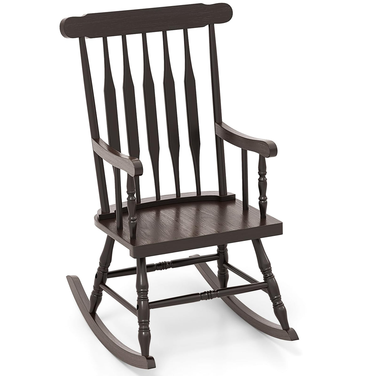 Giantex Outdoor Wood Rocking Chair - Patio Rocking Chair With Solid Rubber Wood Frame, Slat Back, Outside & Indoor Rocker For Garden, Poolside, Balcony, Backyard, Lawn, Front Porch Rocker, Dark Coffee