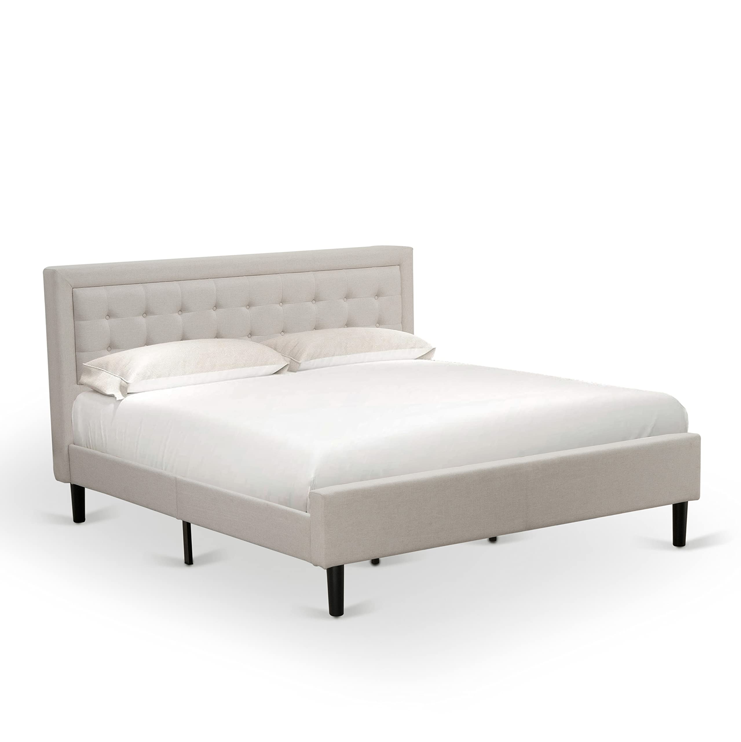East West Furniture FN08K-1HAE0 2-Piece Fannin Bedroom Set with 1 King Size Bed and a Linen White Modern Nightstand - Reliable and Durable Construction - Mist Beige Linen Fabric Bed