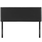 CasaFoyer  Phoebe King Headboard | Minimalist Design | Faux Leather Upholstery | Silver Nail Button Trim | Solid Wood Frame | Adjustable Legs