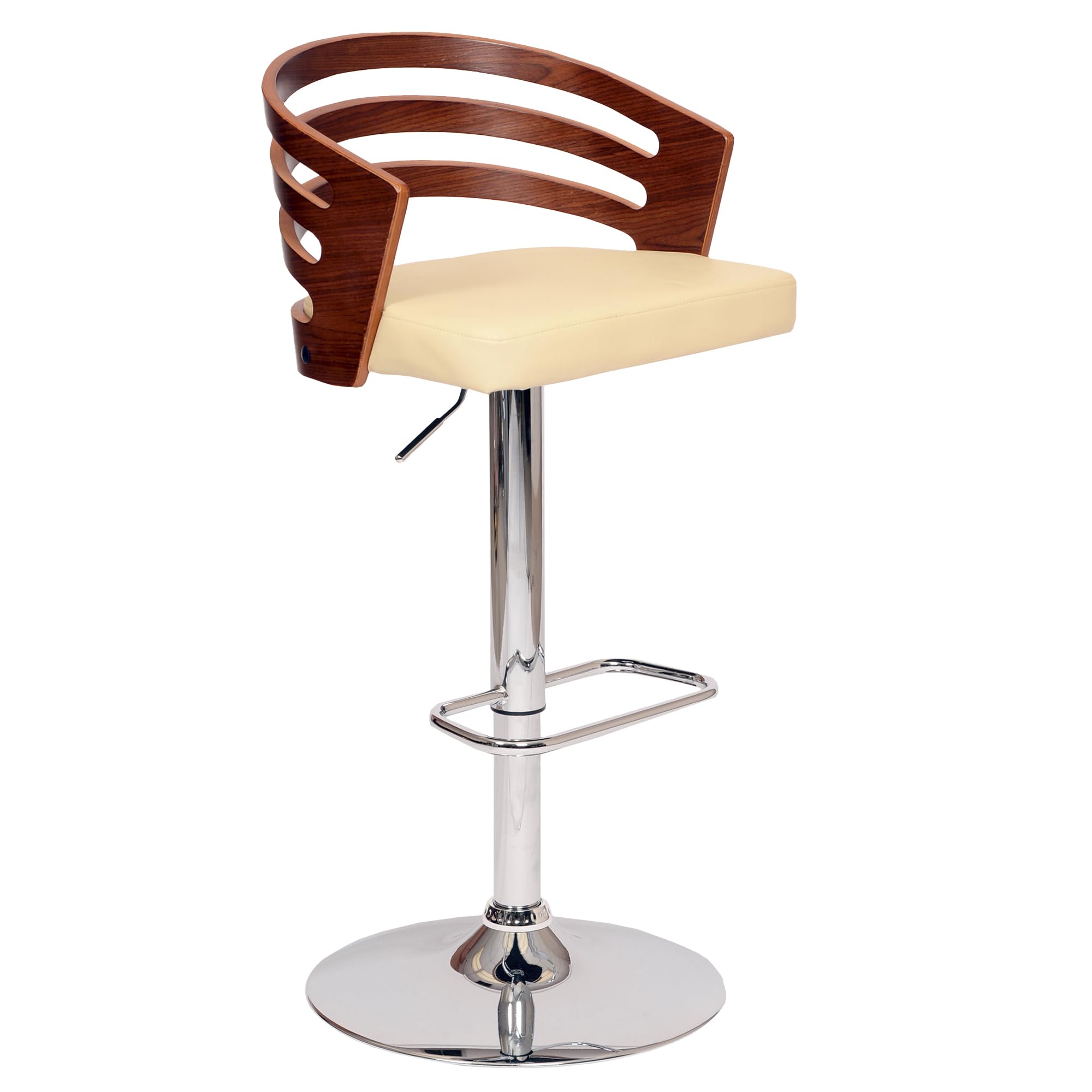 Armen Living Adele Modern Adjustable Height Swivel Cream Faux Leather and Walnut Wood Bar Stool with Chrome Base for Kitchen Isl