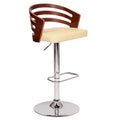 Armen Living Adele Modern Adjustable Height Swivel Cream Faux Leather and Walnut Wood Bar Stool with Chrome Base for Kitchen Isl