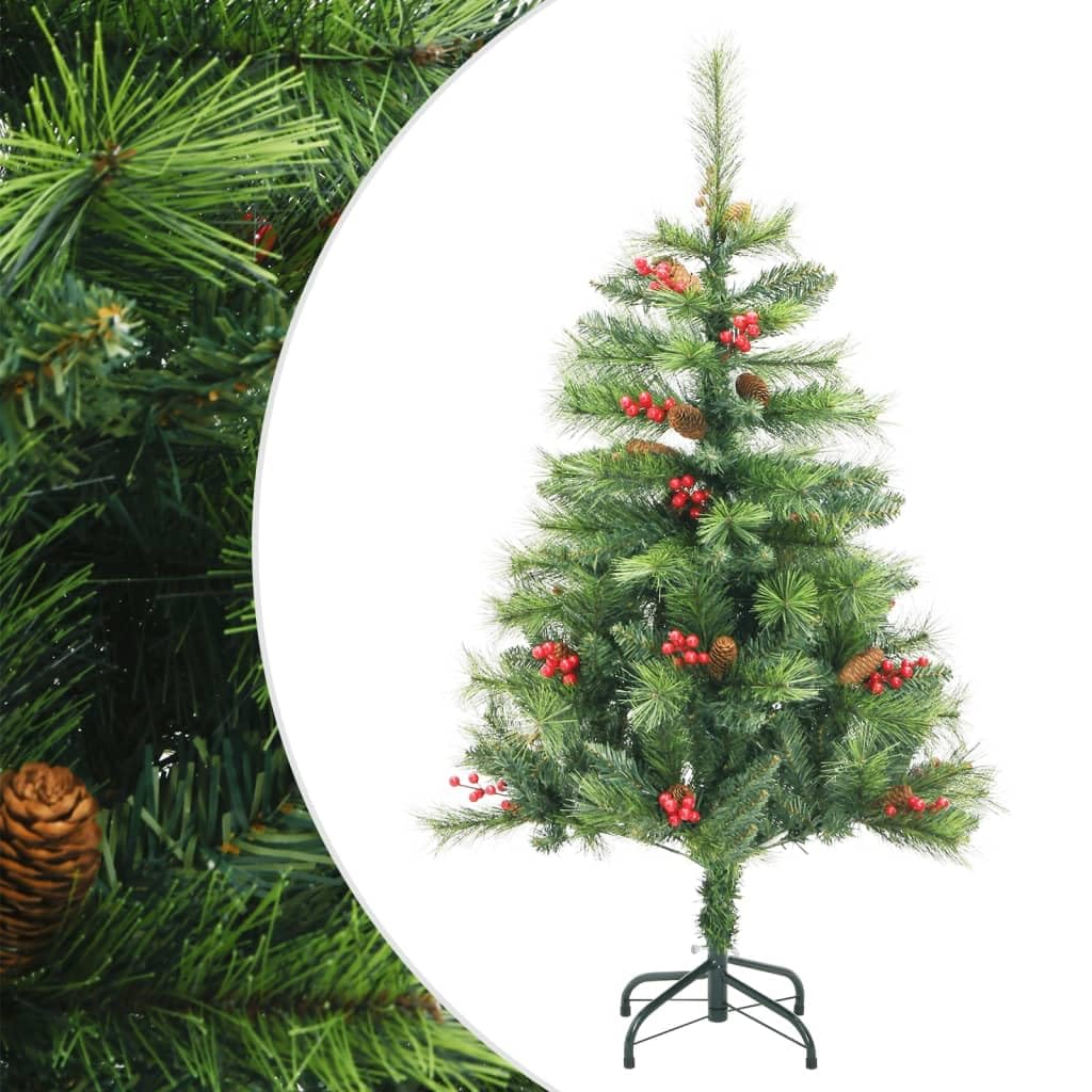 vidaXL Artificial Hinged Christmas Tree - Lifelike Appearance with Cones and Berries, Convenient Hinged Assembly, Sturdy Metal Stand - Reusable and Eco-Friendly Holiday Ornament - 47.2&quot; Height