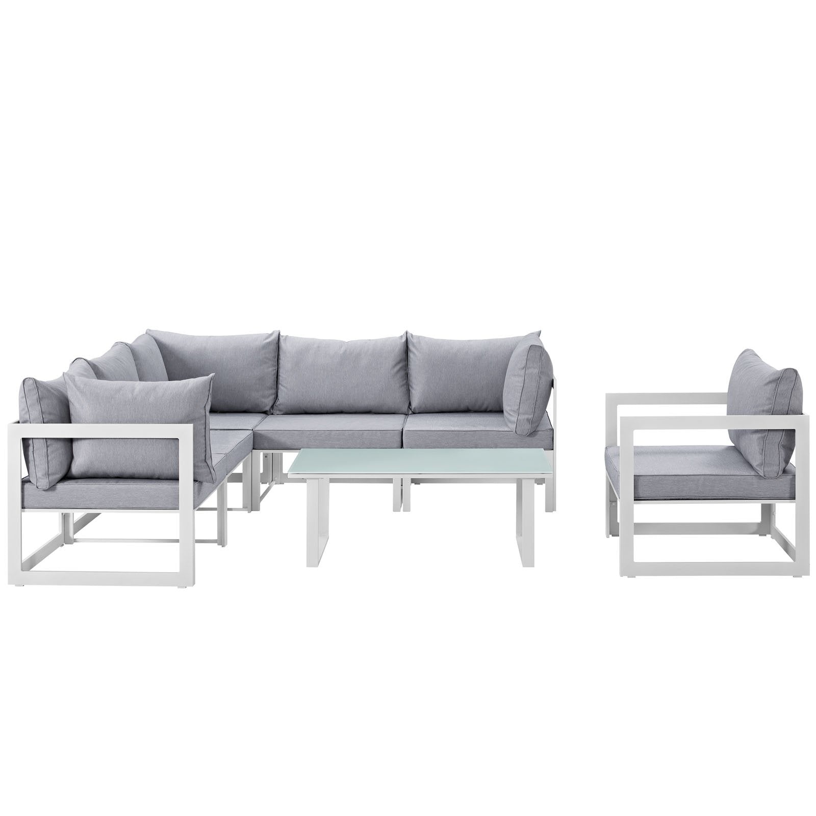 Modway Fortuna 7 Piece Outdoor Patio Sectional Sofa Set In White Gray
