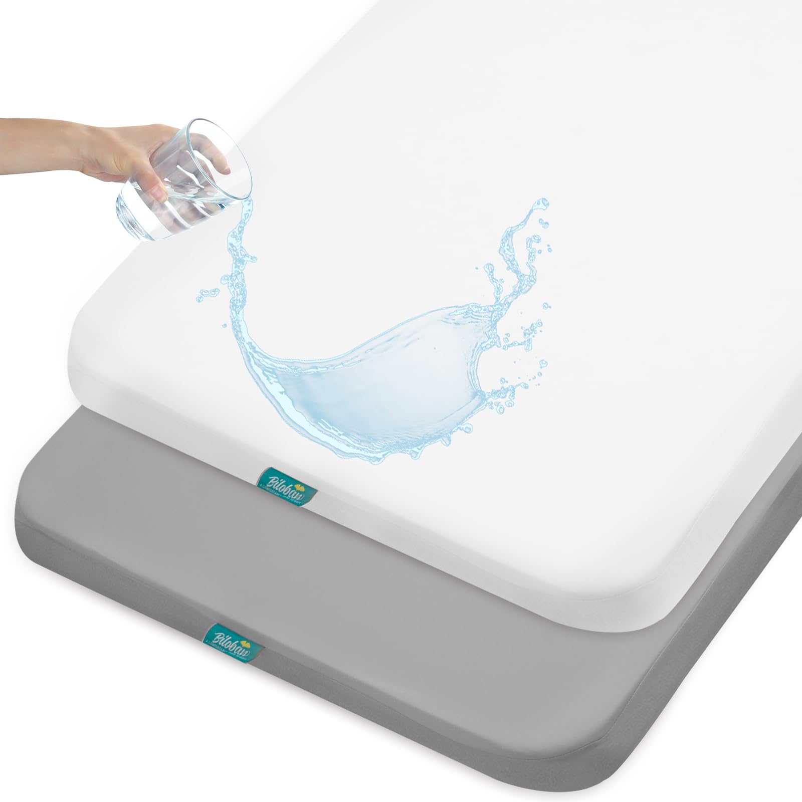 Biloban Mini Crib Sheets Fitted Waterproof 38'' x 24'', 2 Pack Mini Crib Mattress Protector Cover Fits for Dream on Me/Newton Mi