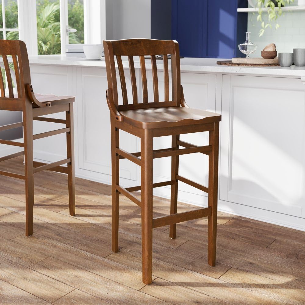 Flash Furniture Hercules Series School House Back Walnut Wood Restaurant Barstool