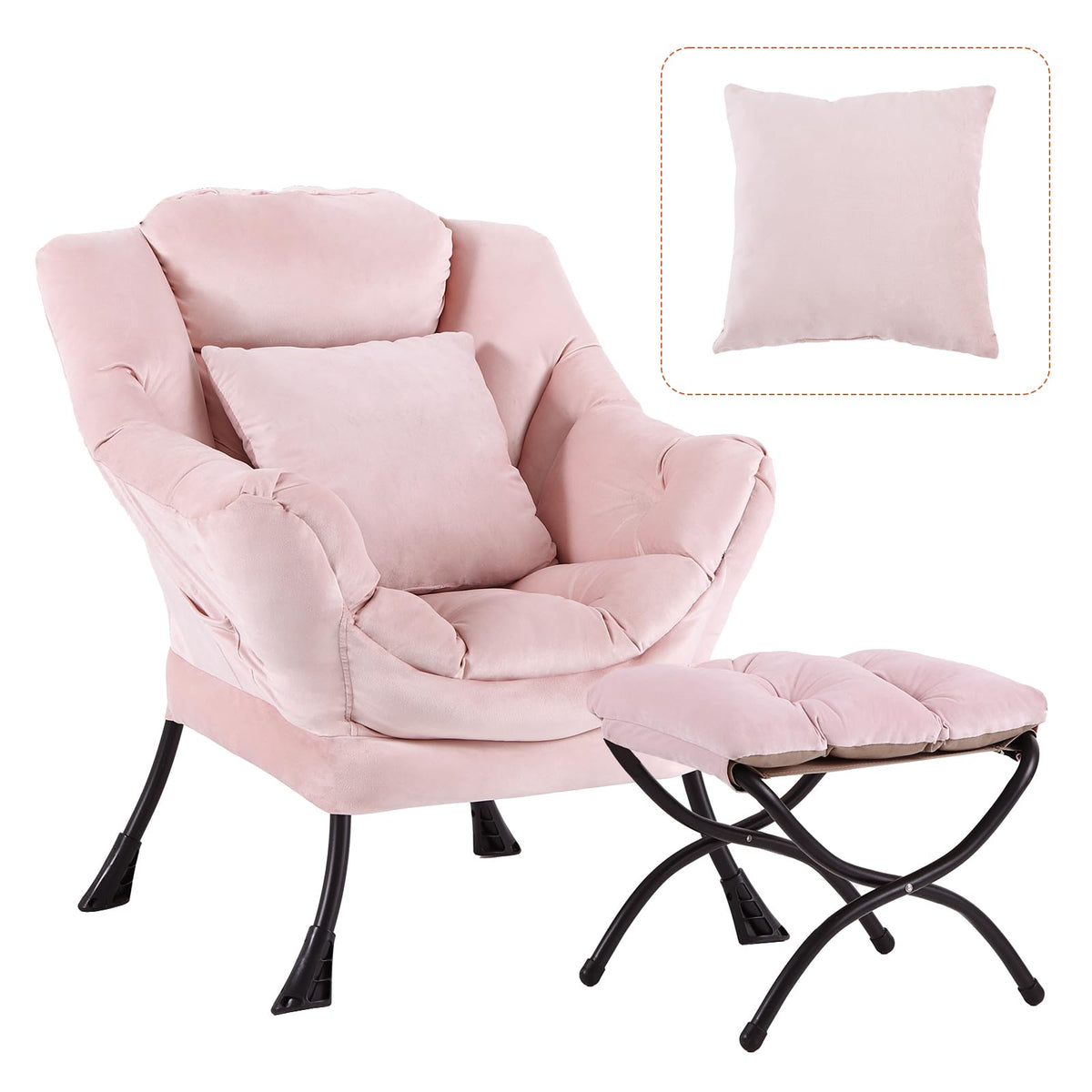 Homeastlly Large Lazy Chair With Ottoman, Accent Reading Chair With A Throw Pillow, Cozy Lounge Armchair, Leisure Sofa Chair For